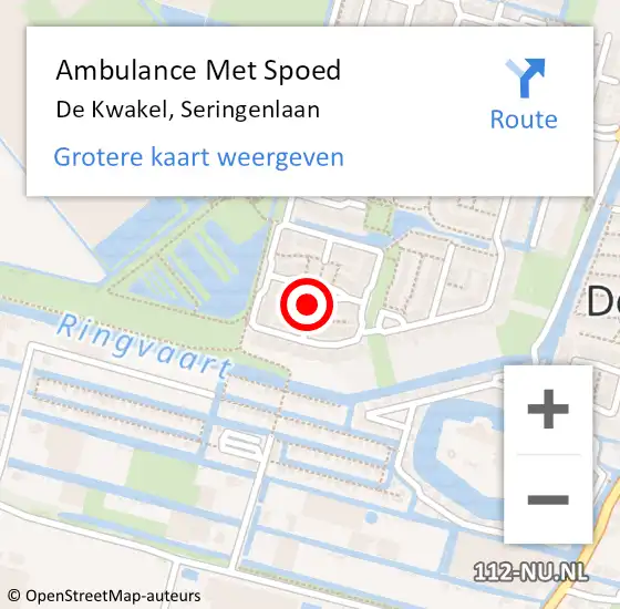 Locatie op kaart van de 112 melding: Ambulance Met Spoed Naar De Kwakel, Seringenlaan op 19 juli 2021 05:34