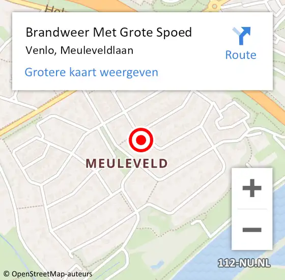 Locatie op kaart van de 112 melding: Brandweer Met Grote Spoed Naar Venlo, Meuleveldlaan op 19 juli 2021 06:43