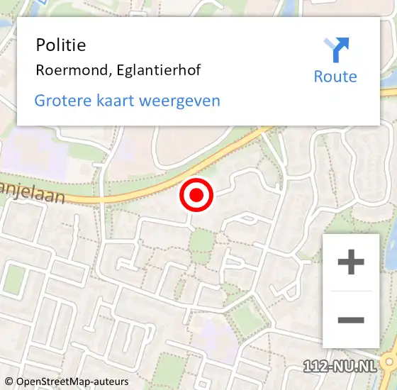 Locatie op kaart van de 112 melding: Politie Roermond, Eglantierhof op 19 juli 2021 07:34