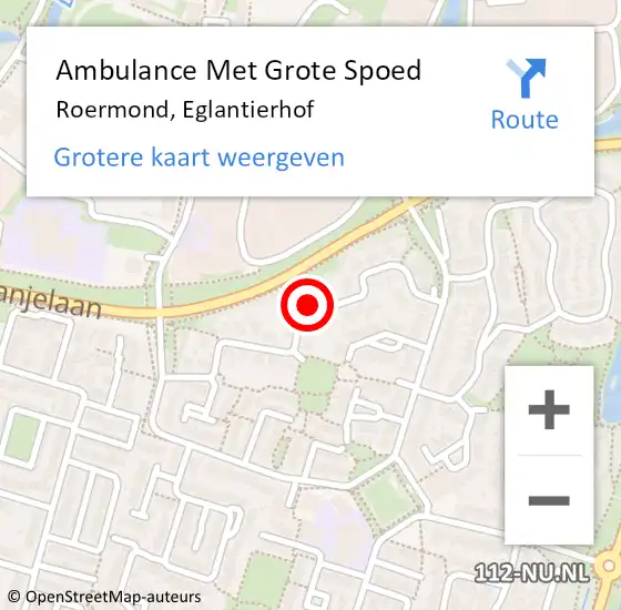 Locatie op kaart van de 112 melding: Ambulance Met Grote Spoed Naar Roermond, Eglantierhof op 19 juli 2021 07:34