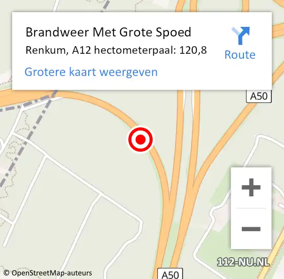 Locatie op kaart van de 112 melding: Brandweer Met Grote Spoed Naar Renkum, A12 hectometerpaal: 120,8 op 19 juli 2021 07:40