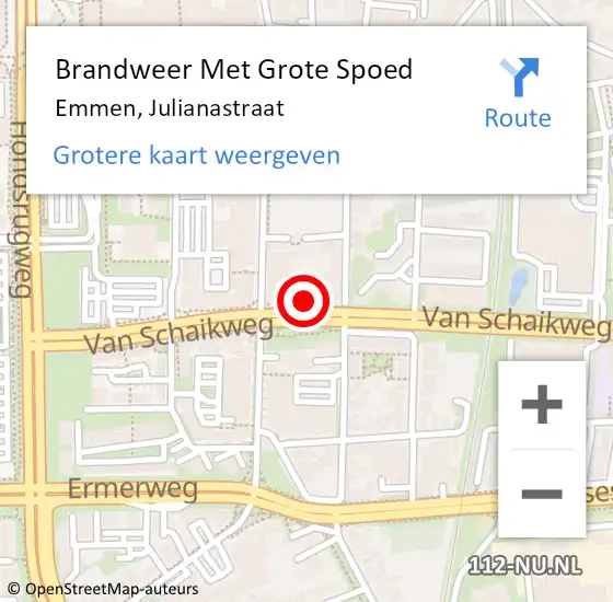 Locatie op kaart van de 112 melding: Brandweer Met Grote Spoed Naar Emmen, Julianastraat op 19 juli 2021 08:57