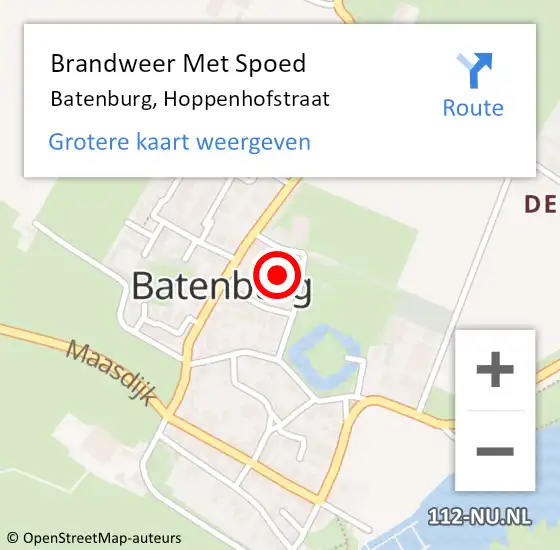 Locatie op kaart van de 112 melding: Brandweer Met Spoed Naar Batenburg, Hoppenhofstraat op 19 juli 2021 09:11
