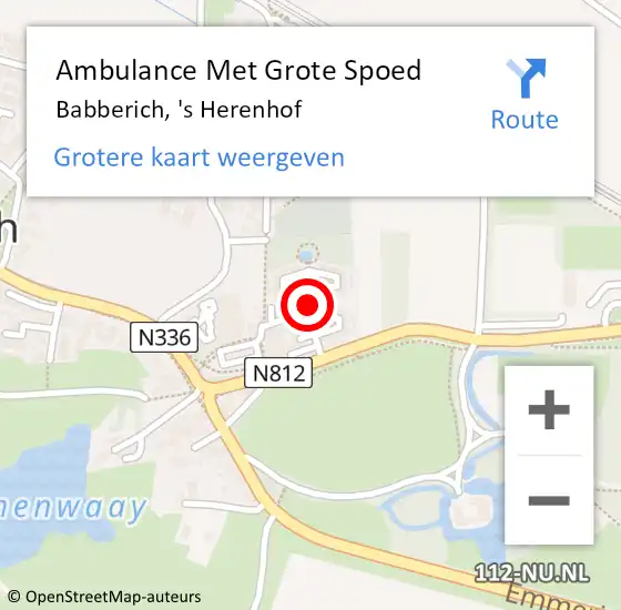 Locatie op kaart van de 112 melding: Ambulance Met Grote Spoed Naar Babberich, 's Herenhof op 19 juli 2021 09:34