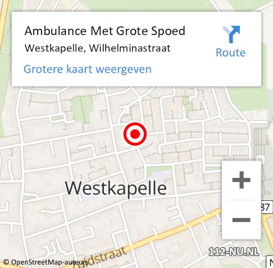 Locatie op kaart van de 112 melding: Ambulance Met Grote Spoed Naar Westkapelle, Wilhelminastraat op 16 juni 2014 23:21