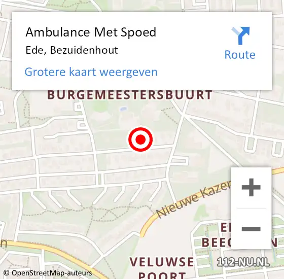 Locatie op kaart van de 112 melding: Ambulance Met Spoed Naar Ede, Bezuidenhout op 19 juli 2021 10:48