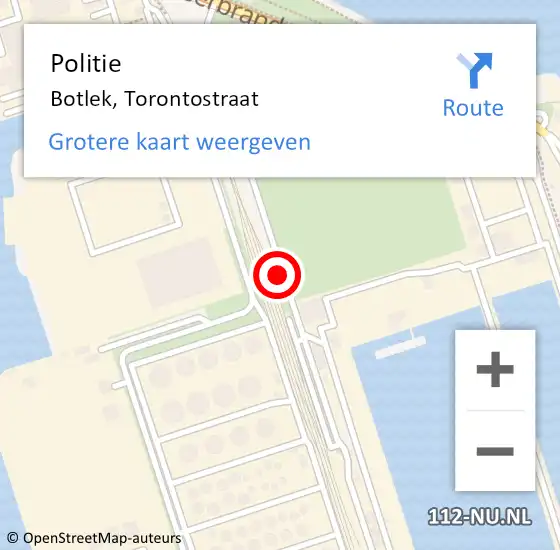 Locatie op kaart van de 112 melding: Politie Botlek, Torontostraat op 19 juli 2021 10:49