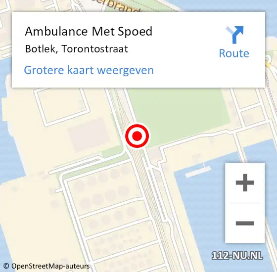 Locatie op kaart van de 112 melding: Ambulance Met Spoed Naar Botlek, Torontostraat op 19 juli 2021 10:51