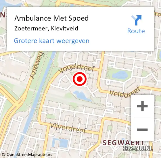 Locatie op kaart van de 112 melding: Ambulance Met Spoed Naar Zoetermeer, Kievitveld op 19 juli 2021 10:52