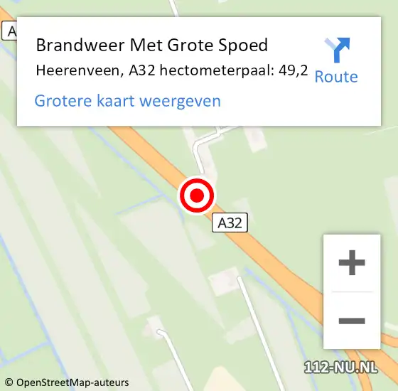 Locatie op kaart van de 112 melding: Brandweer Met Grote Spoed Naar Heerenveen, A32 hectometerpaal: 49,2 op 19 juli 2021 11:14