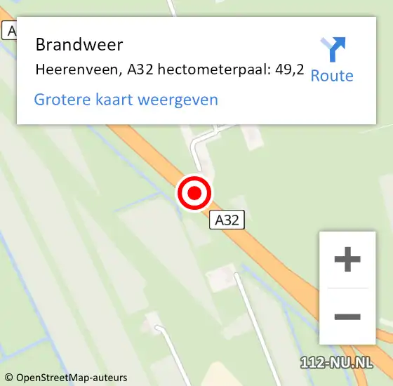 Locatie op kaart van de 112 melding: Brandweer Heerenveen, A32 hectometerpaal: 49,2 op 19 juli 2021 11:18