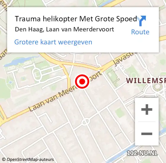 Locatie op kaart van de 112 melding: Trauma helikopter Met Grote Spoed Naar Den Haag, Laan van Meerdervoort op 19 juli 2021 11:28