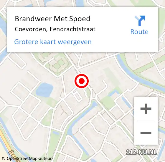 Locatie op kaart van de 112 melding: Brandweer Met Spoed Naar Coevorden, Eendrachtstraat op 19 juli 2021 11:34