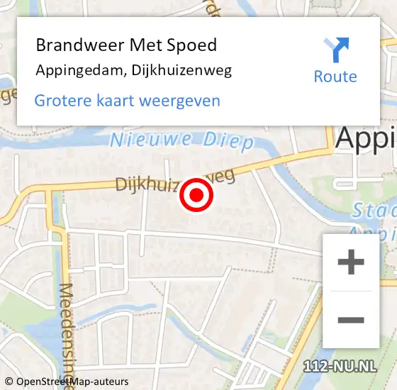 Locatie op kaart van de 112 melding: Brandweer Met Spoed Naar Appingedam, Dijkhuizenweg op 19 juli 2021 11:39