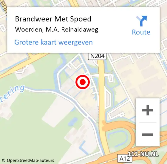 Locatie op kaart van de 112 melding: Brandweer Met Spoed Naar Woerden, M.A. Reinaldaweg op 19 juli 2021 11:46