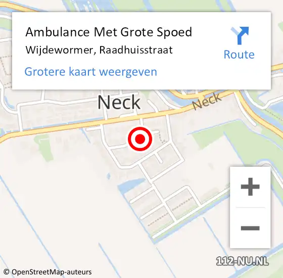 Locatie op kaart van de 112 melding: Ambulance Met Grote Spoed Naar Wijdewormer, Raadhuisstraat op 19 juli 2021 11:56