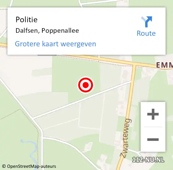 Locatie op kaart van de 112 melding: Politie Dalfsen, Poppenallee op 19 juli 2021 12:13