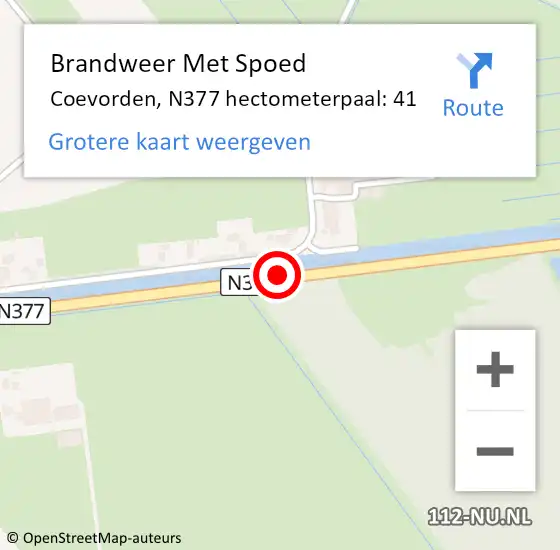 Locatie op kaart van de 112 melding: Brandweer Met Spoed Naar Coevorden, N377 hectometerpaal: 41 op 19 juli 2021 12:33