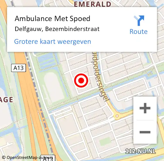 Locatie op kaart van de 112 melding: Ambulance Met Spoed Naar Delfgauw, Bezembinderstraat op 19 juli 2021 13:07