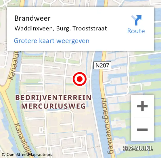 Locatie op kaart van de 112 melding: Brandweer Waddinxveen, Burg. Trooststraat op 17 juni 2014 00:02