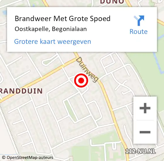 Locatie op kaart van de 112 melding: Brandweer Met Grote Spoed Naar Oostkapelle, Begonialaan op 19 juli 2021 13:20