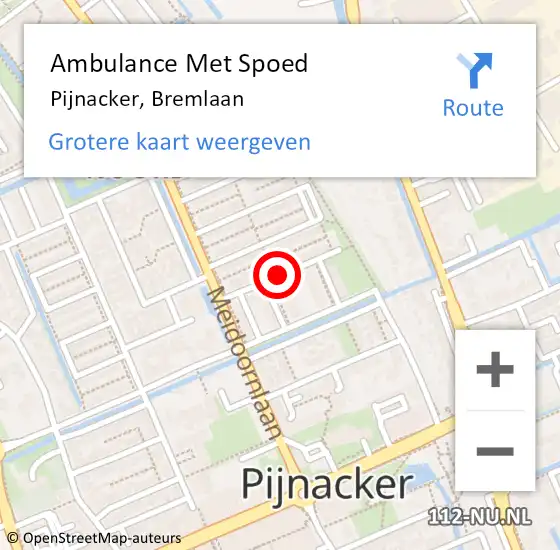 Locatie op kaart van de 112 melding: Ambulance Met Spoed Naar Pijnacker, Bremlaan op 19 juli 2021 13:30