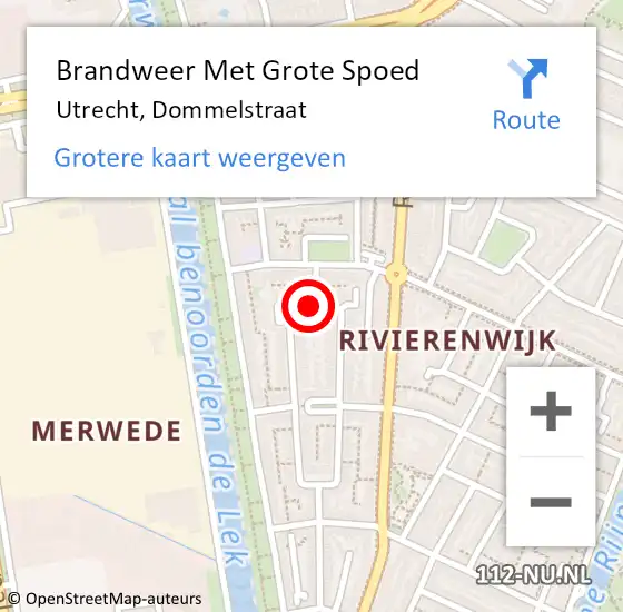 Locatie op kaart van de 112 melding: Brandweer Met Grote Spoed Naar Utrecht, Dommelstraat op 19 juli 2021 13:42