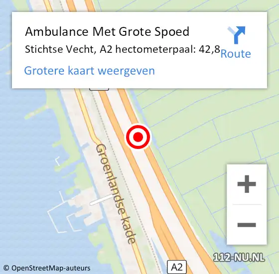 Locatie op kaart van de 112 melding: Ambulance Met Grote Spoed Naar Stichtse Vecht, A2 hectometerpaal: 42,8 op 19 juli 2021 13:58