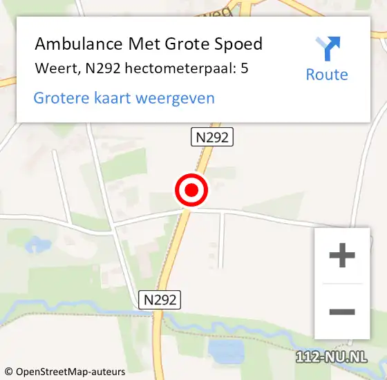 Locatie op kaart van de 112 melding: Ambulance Met Grote Spoed Naar Weert, N292 hectometerpaal: 5 op 19 juli 2021 14:05