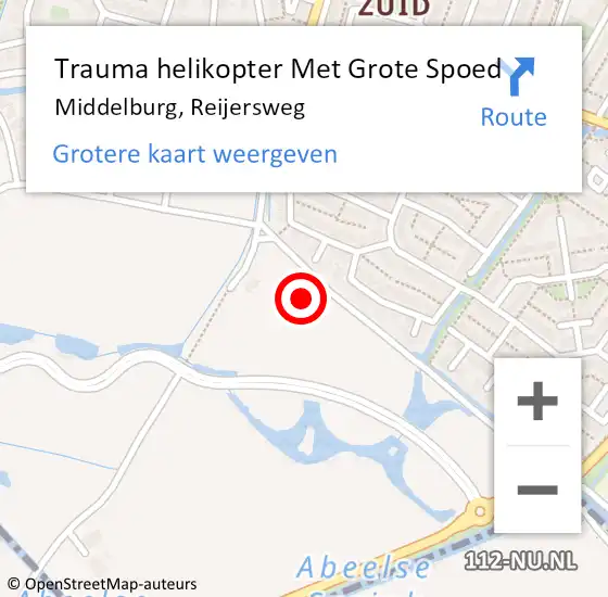 Locatie op kaart van de 112 melding: Trauma helikopter Met Grote Spoed Naar Middelburg, Reijersweg op 19 juli 2021 14:39