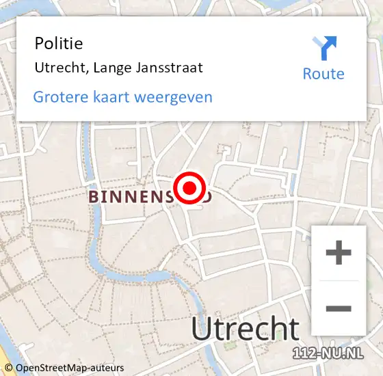 Locatie op kaart van de 112 melding: Politie Utrecht, Lange Jansstraat op 19 juli 2021 14:50
