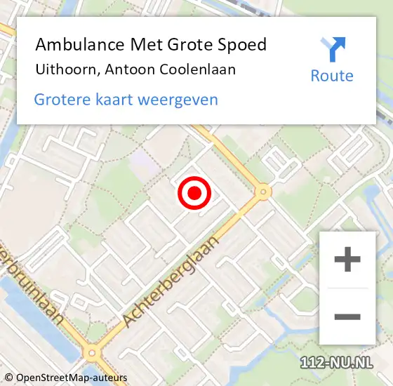 Locatie op kaart van de 112 melding: Ambulance Met Grote Spoed Naar Uithoorn, Antoon Coolenlaan op 19 juli 2021 14:51