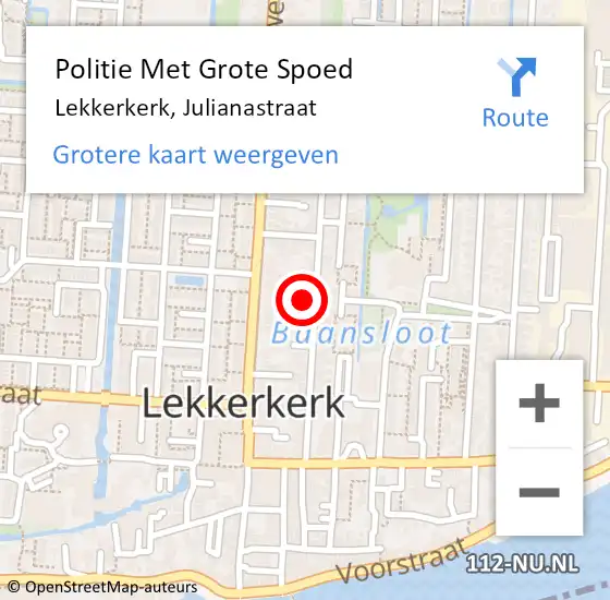 Locatie op kaart van de 112 melding: Politie Met Grote Spoed Naar Lekkerkerk, Julianastraat op 19 juli 2021 15:00