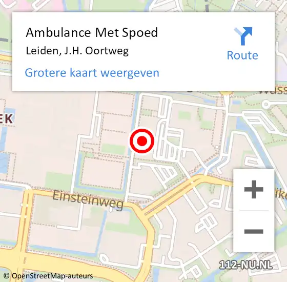 Locatie op kaart van de 112 melding: Ambulance Met Spoed Naar Leiden, J.H. Oortweg op 19 juli 2021 15:04