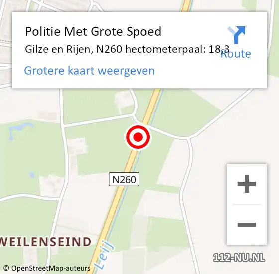 Locatie op kaart van de 112 melding: Politie Met Grote Spoed Naar Gilze en Rijen, N260 hectometerpaal: 18,3 op 19 juli 2021 15:31