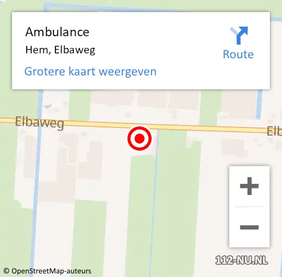 Locatie op kaart van de 112 melding: Ambulance Hem, Elbaweg op 19 juli 2021 15:39