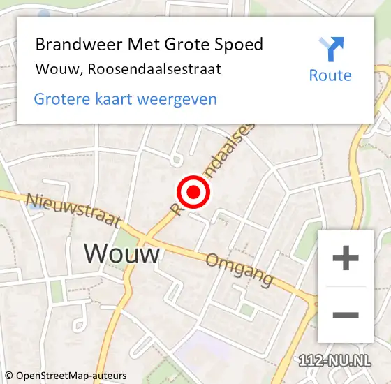 Locatie op kaart van de 112 melding: Brandweer Met Grote Spoed Naar Wouw, Roosendaalsestraat op 8 september 2013 14:52