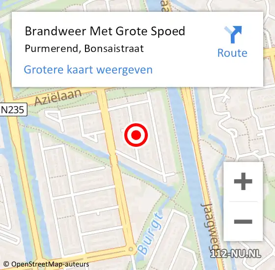 Locatie op kaart van de 112 melding: Brandweer Met Grote Spoed Naar Purmerend, Bonsaistraat op 19 juli 2021 15:51