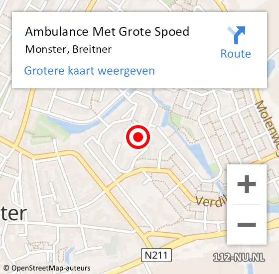 Locatie op kaart van de 112 melding: Ambulance Met Grote Spoed Naar Monster, Breitner op 19 juli 2021 15:52