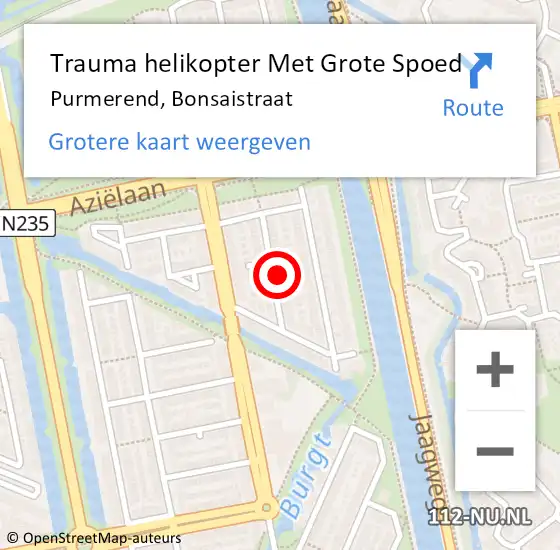 Locatie op kaart van de 112 melding: Trauma helikopter Met Grote Spoed Naar Purmerend, Bonsaistraat op 19 juli 2021 15:57