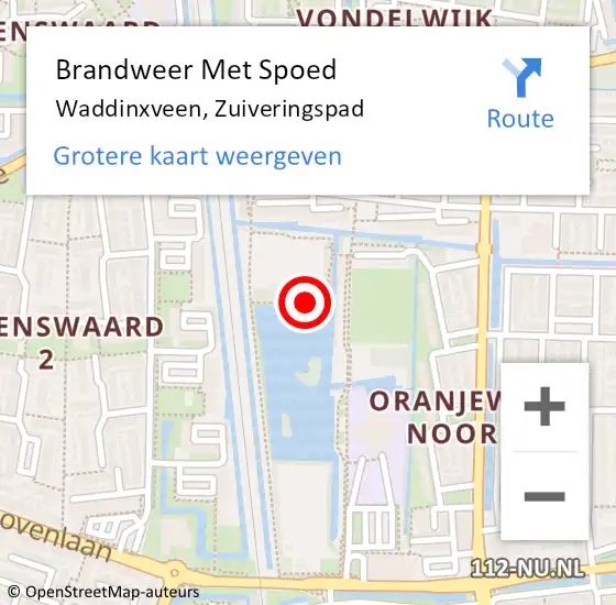 Locatie op kaart van de 112 melding: Brandweer Met Spoed Naar Waddinxveen, Zuiveringspad op 19 juli 2021 17:09