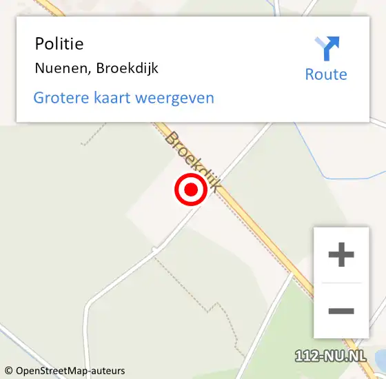 Locatie op kaart van de 112 melding: Politie Nuenen, Broekdijk op 19 juli 2021 17:51