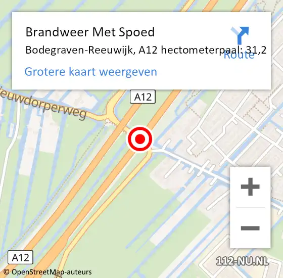 Locatie op kaart van de 112 melding: Brandweer Met Spoed Naar Bodegraven-Reeuwijk, A12 hectometerpaal: 31,2 op 19 juli 2021 17:57