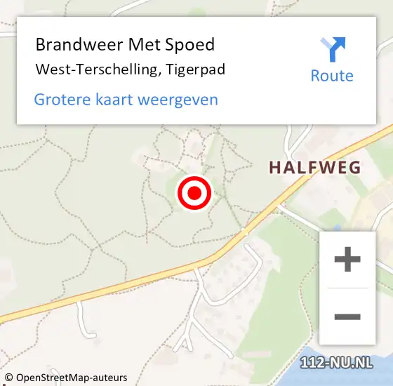 Locatie op kaart van de 112 melding: Brandweer Met Spoed Naar West-Terschelling, Tigerpad op 19 juli 2021 18:11