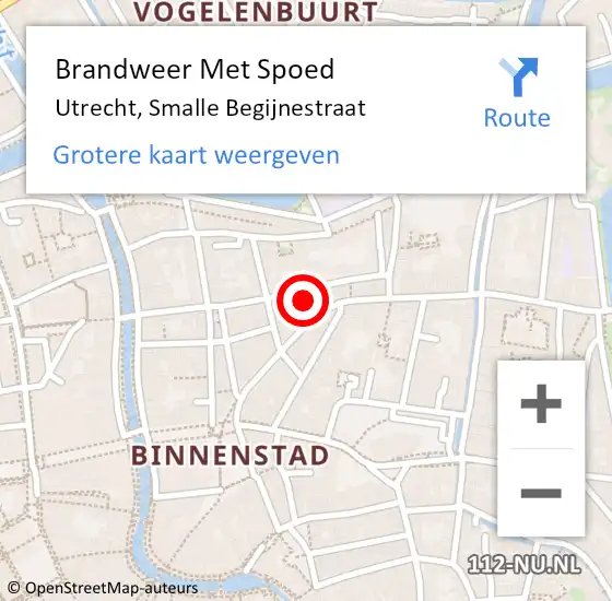 Locatie op kaart van de 112 melding: Brandweer Met Spoed Naar Utrecht, Smalle Begijnestraat op 17 juni 2014 01:37