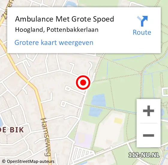 Locatie op kaart van de 112 melding: Ambulance Met Grote Spoed Naar Hoogland, Pottenbakkerlaan op 17 juni 2014 01:40