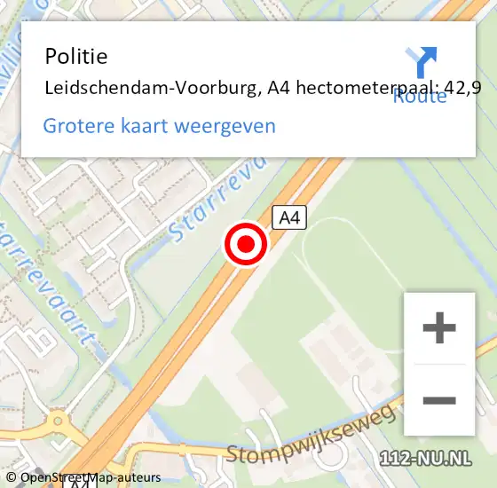 Locatie op kaart van de 112 melding: Politie Leidschendam-Voorburg, A4 hectometerpaal: 42,9 op 19 juli 2021 19:23