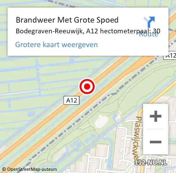 Locatie op kaart van de 112 melding: Brandweer Met Grote Spoed Naar Bodegraven-Reeuwijk, A12 hectometerpaal: 30 op 19 juli 2021 19:28