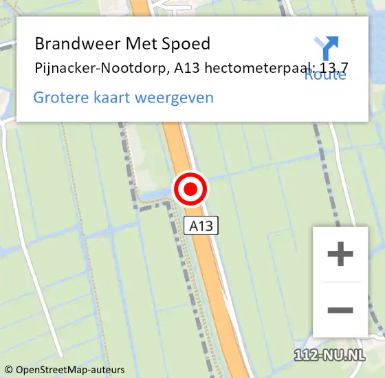 Locatie op kaart van de 112 melding: Brandweer Met Spoed Naar Pijnacker-Nootdorp, A13 hectometerpaal: 13,7 op 19 juli 2021 19:34