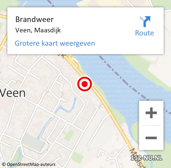 Locatie op kaart van de 112 melding: Brandweer Veen, Maasdijk op 19 juli 2021 19:48